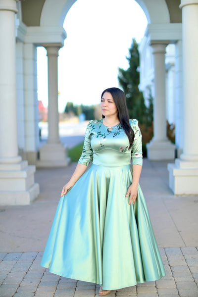 Green Sage Satin Maxi Dress