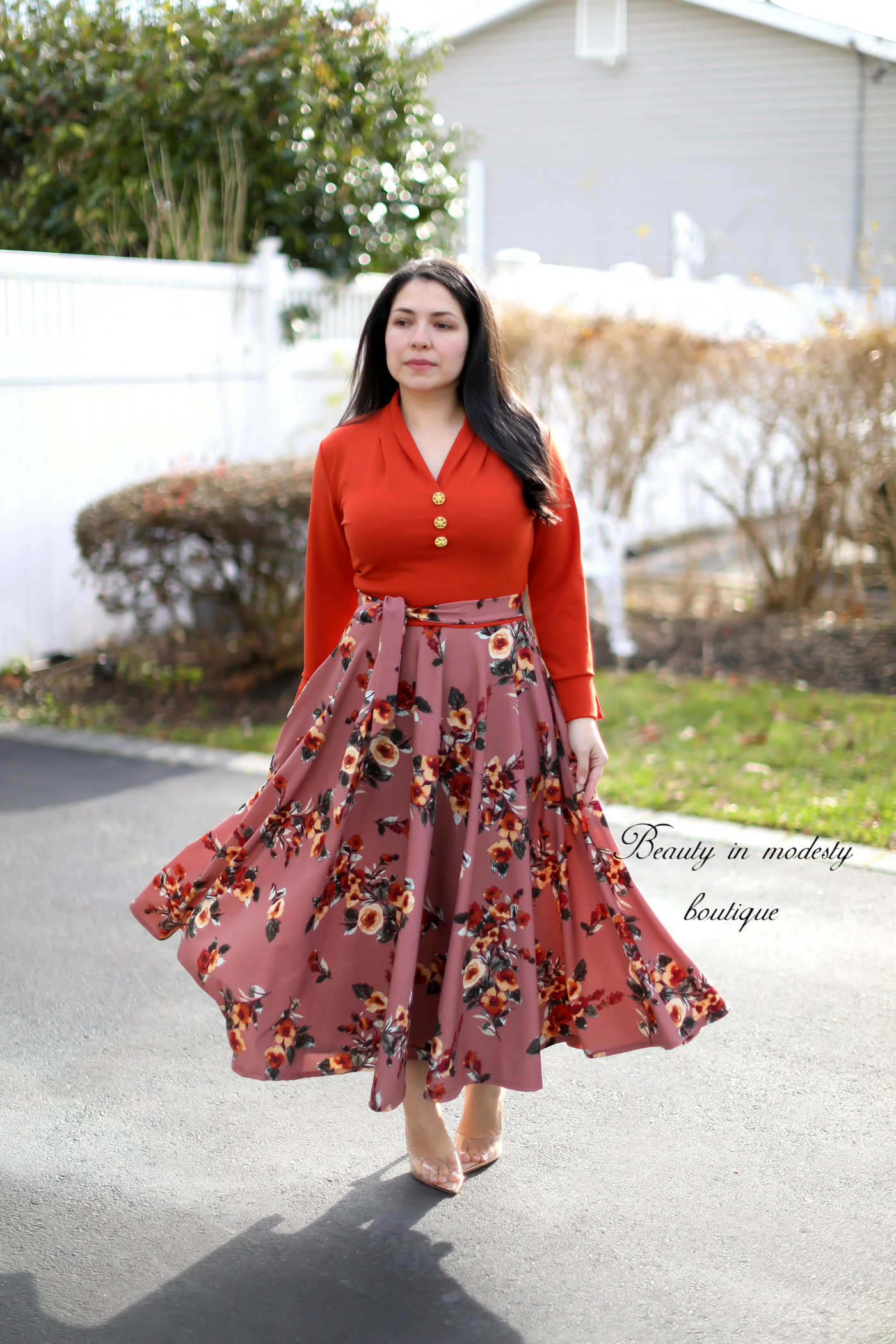 Ariella Rust / Floral Midi Dress