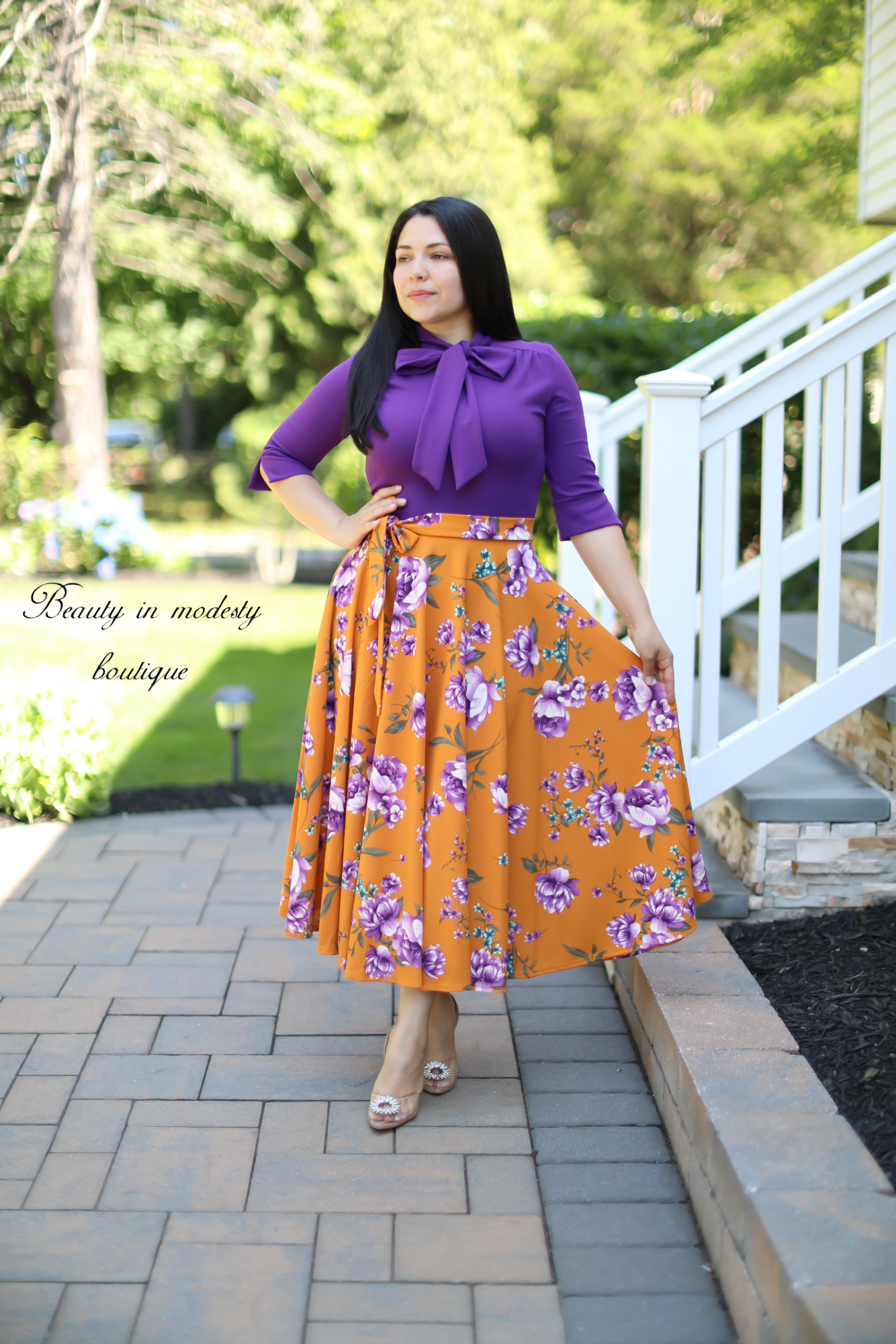 Abelina Purple / Mustard Midi Dress