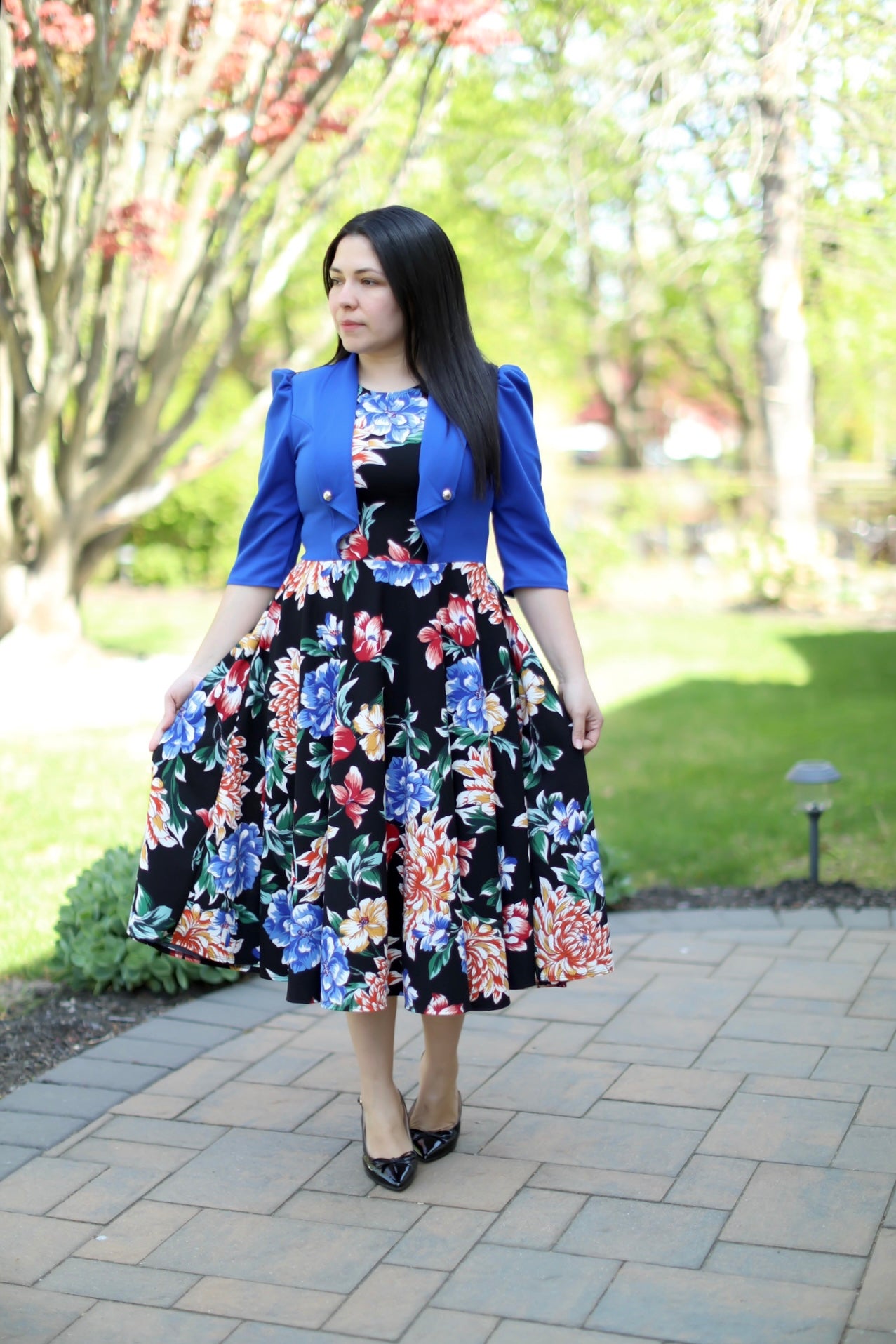 Adeline Blue Floral Midi Dress