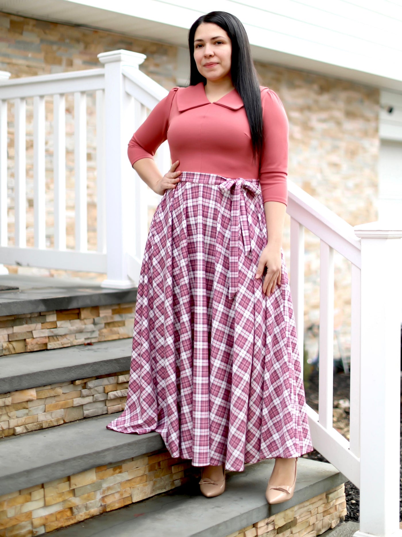 Sephora Marsala Plaid Maxi Dress