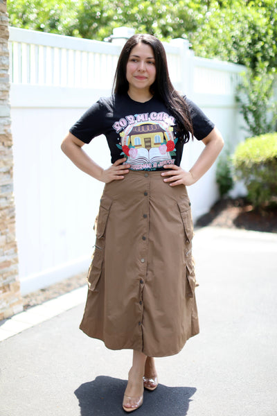 Brown Cargo Midi Skirt