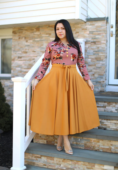 Ariella Mauve / Mustard Midi Dress