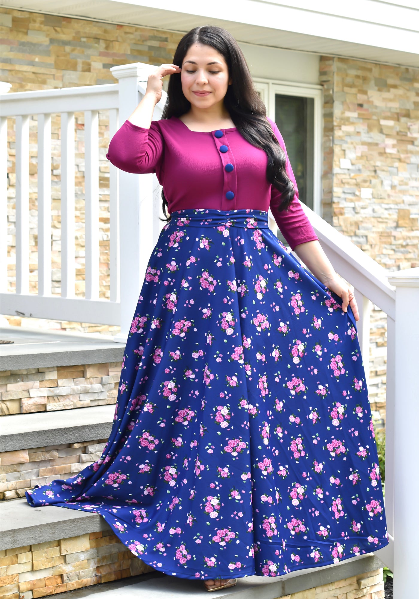 Claudia Magenta/Blue Maxi Dress