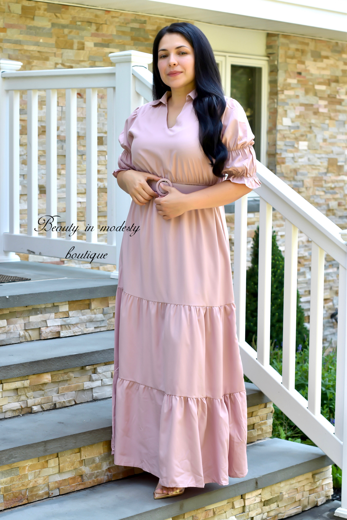 Dusty Rose Belted Maxi Dress