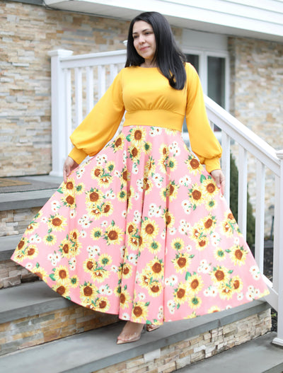 Sunflower Yellow / Pink Floral Maxi Dress