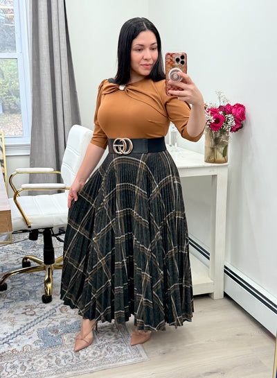 Reina Brown Plaid Maxi Dress