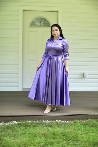 Violeta Satin Collar Maxi Dress