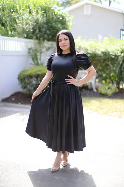 Litzy Satin Black Midi Dress