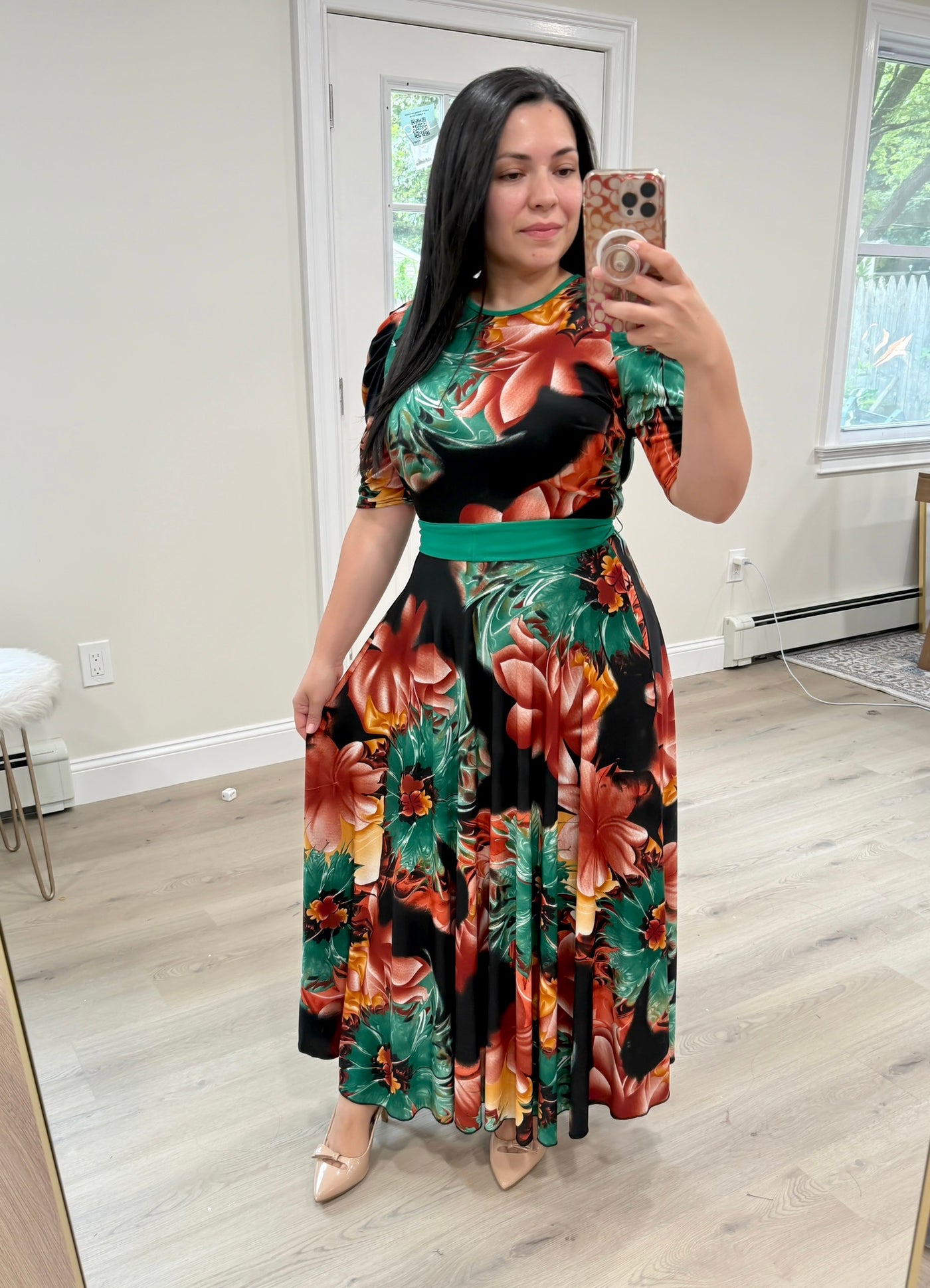 Jersey Black Floral Maxi Dress