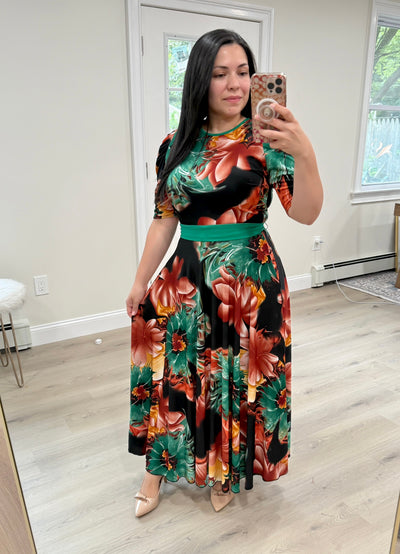 Jersey Black Floral Maxi Dress