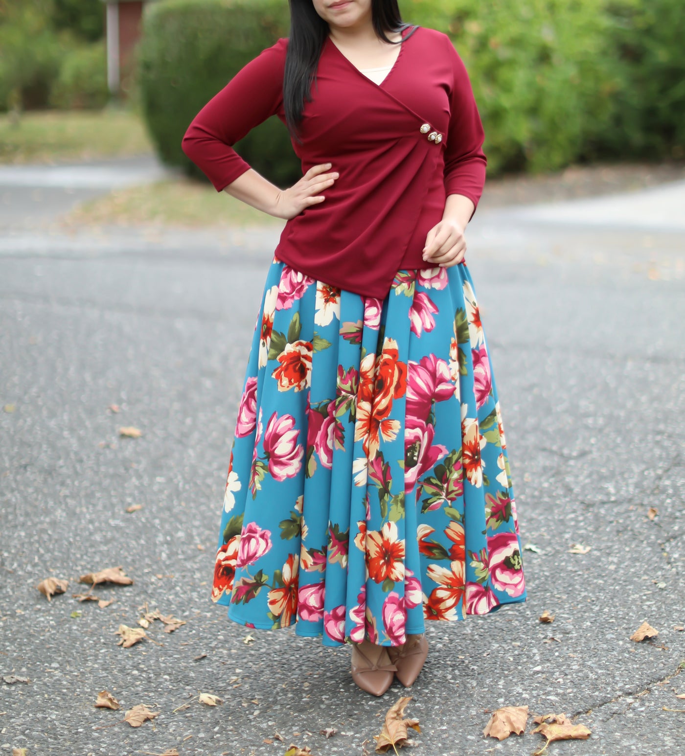 Teal Floral Maxi Skirt