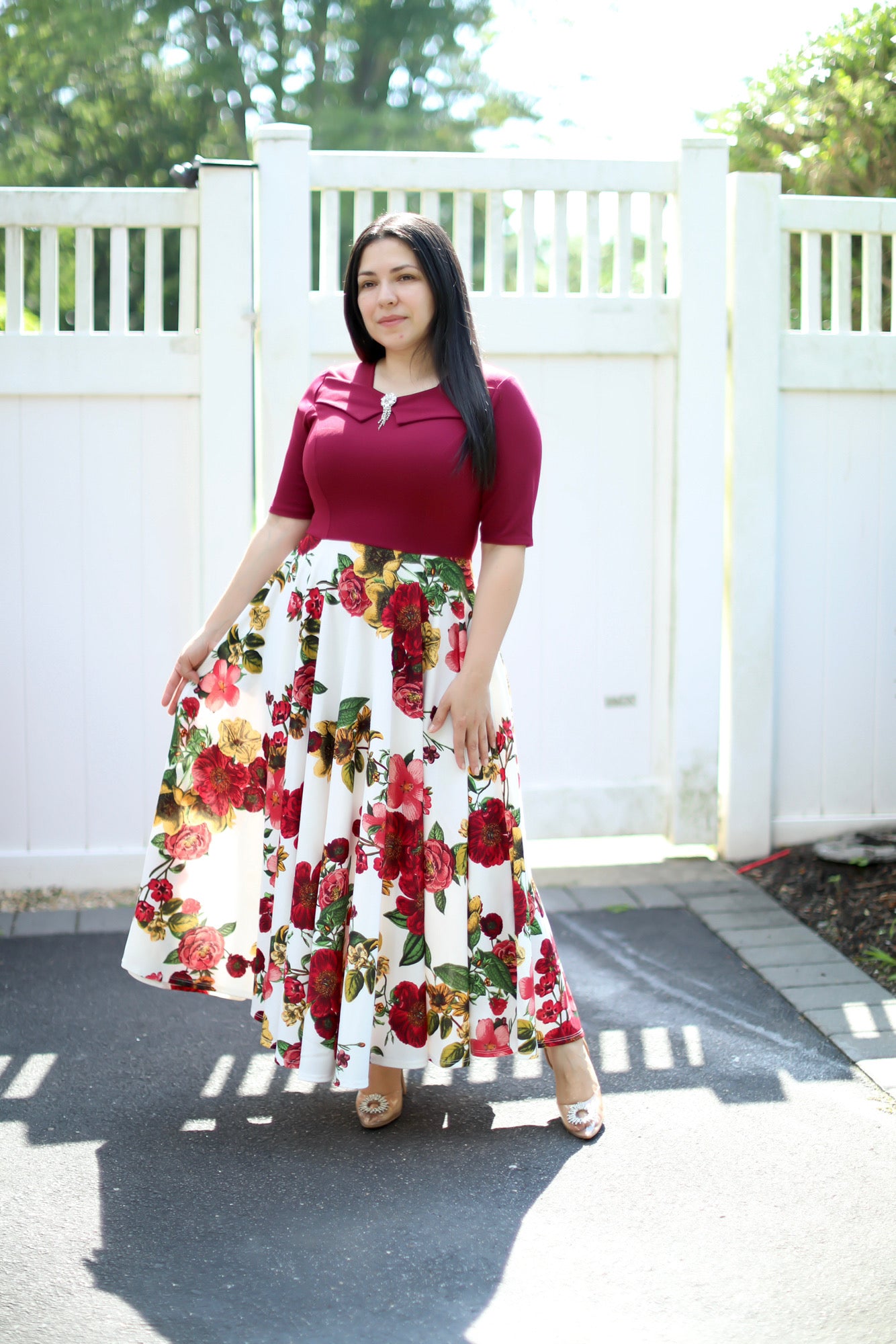Emely Burgundy Floral Maxi Dress