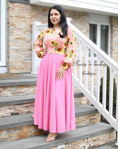 Pink Sunflowers Maxi Dress