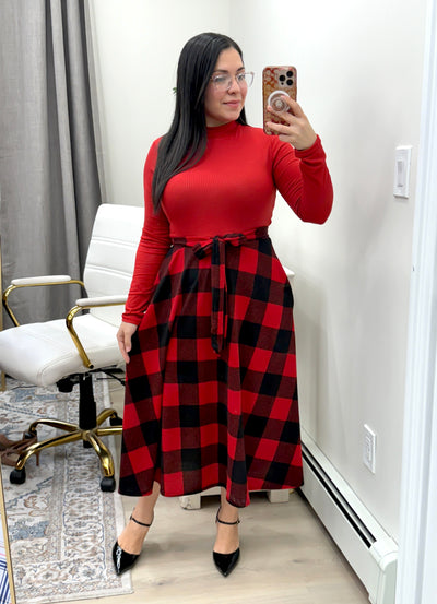 Carmelia Red Plaid Midi Dress