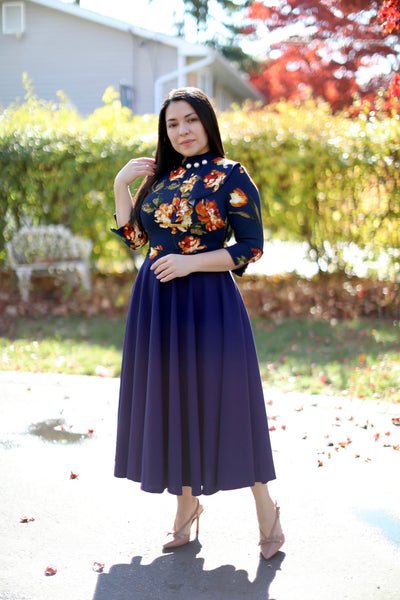 Rebecca Floral Navy Midi Dress