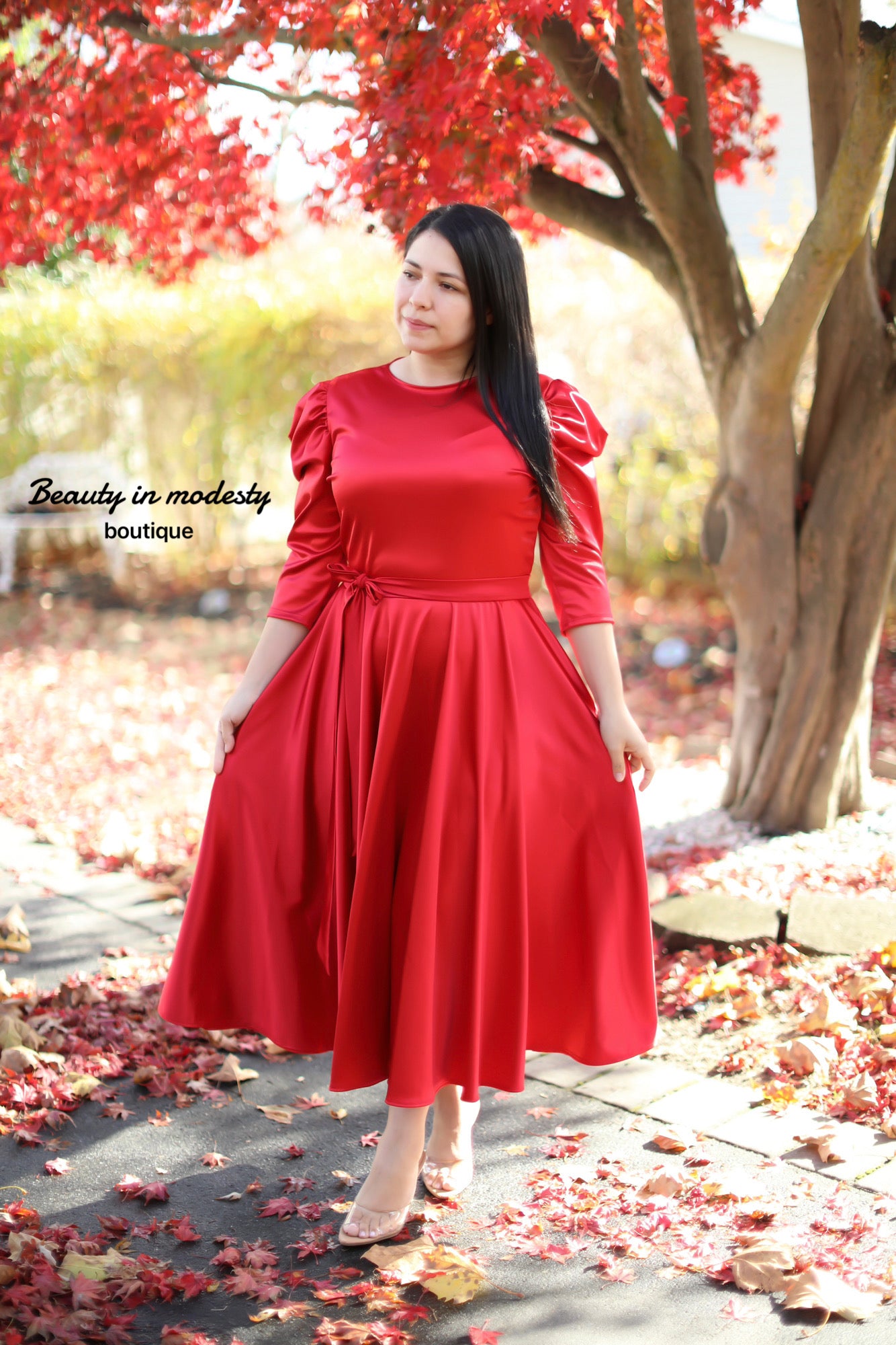 Red Satin Midi Dress