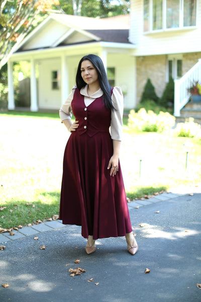 Burgundy Beige Overall Maxi Dress