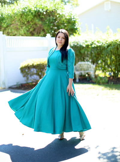 Aqua Blazer Lace Maxi Dress