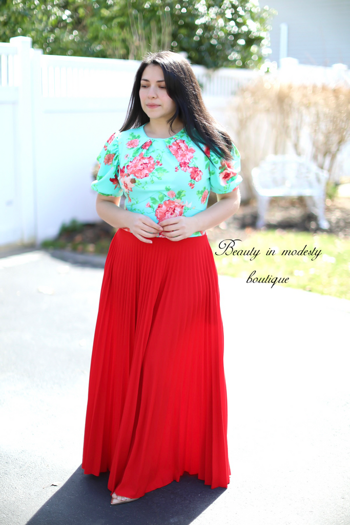 Keny Red Floral Maxi Dress Beauty In Modesty Boutique