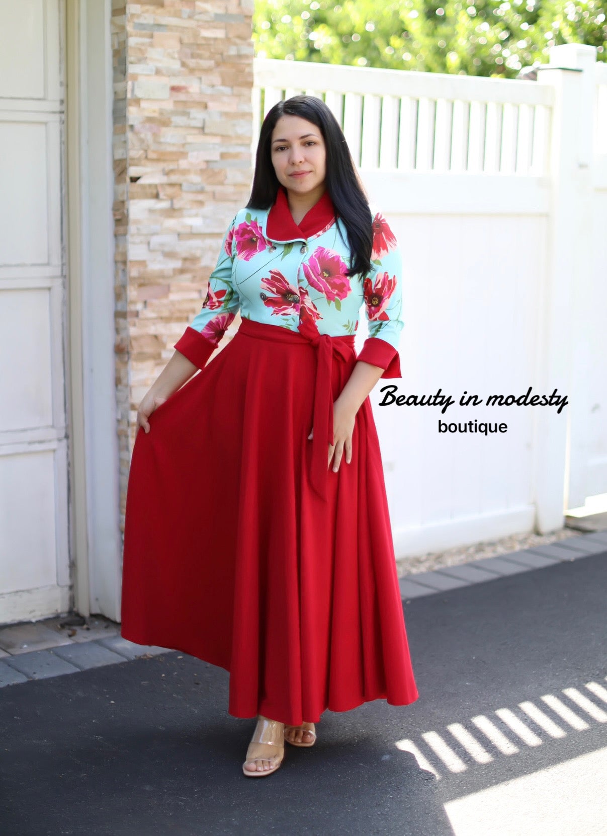 Olivia Floral Red  Maxi Dress