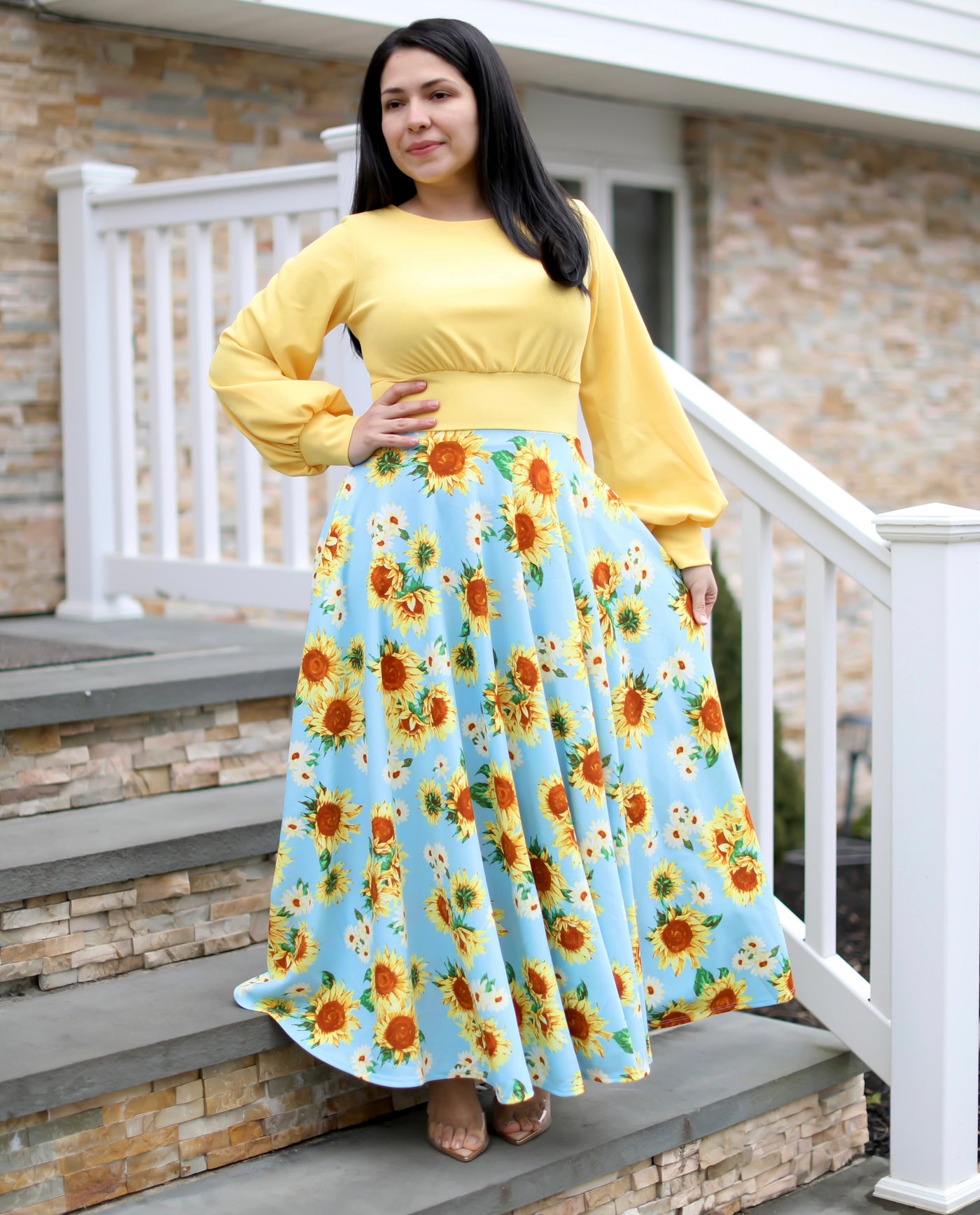 Yellow / Mint Sunflower Maxi Dress