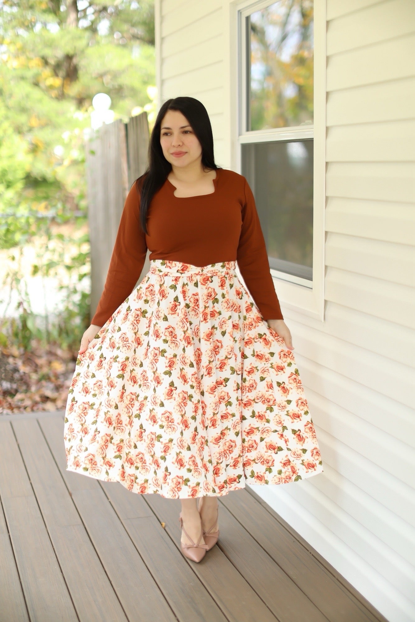 Patricia Cognac Floral Midi Dress