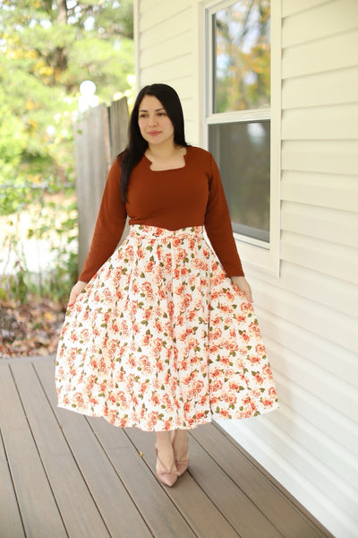 Patricia Cognac Floral Midi Dress