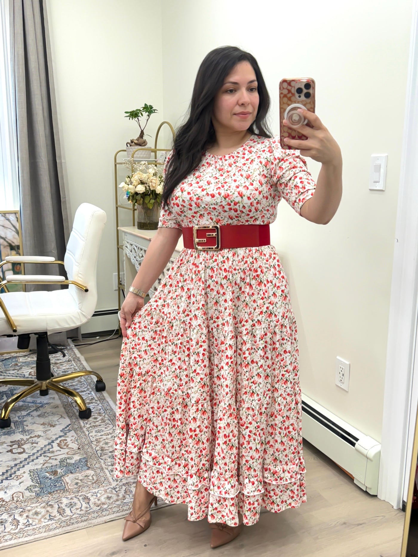 Soft Red Ivory Maxi Dress
