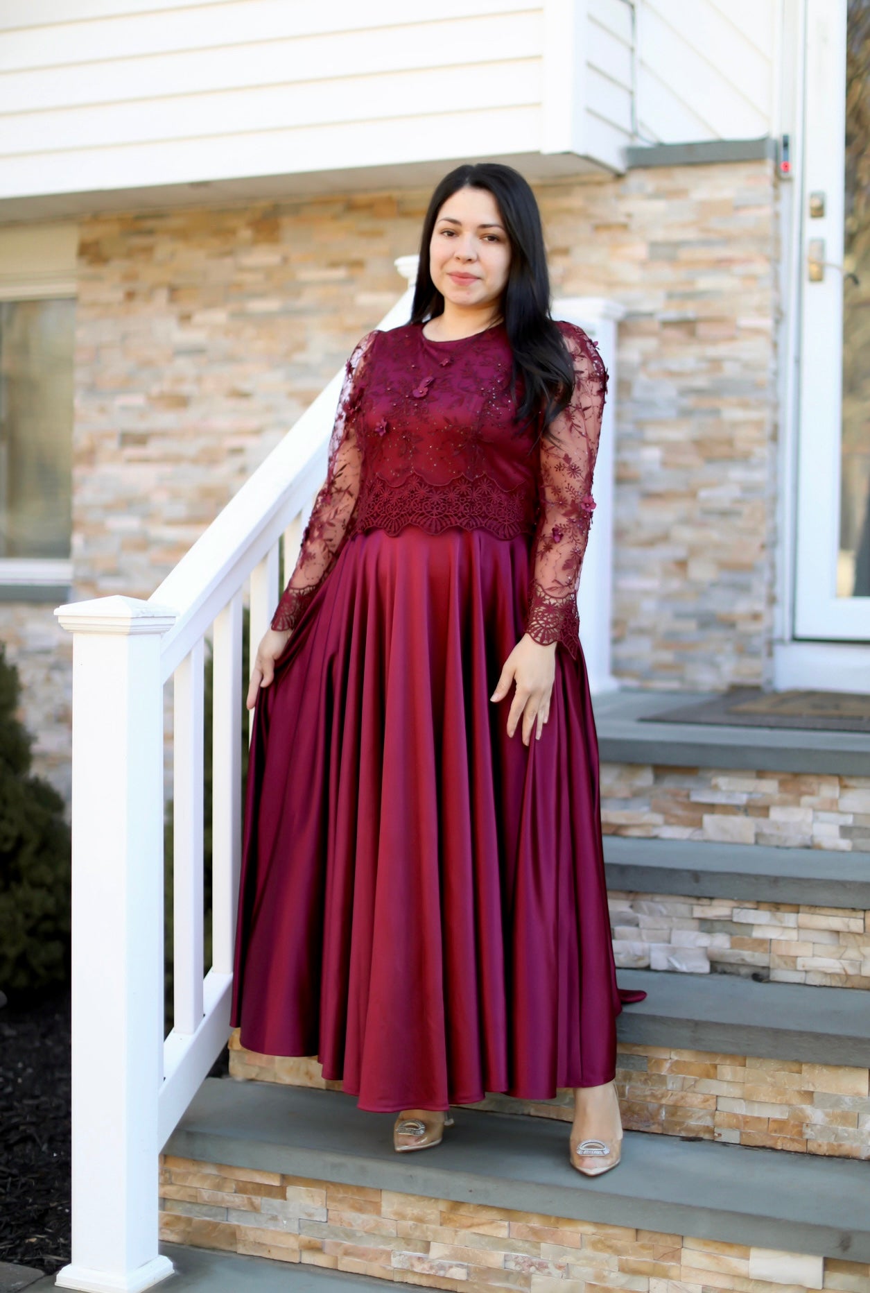 Regina Burgundy Lace Maxi Dress