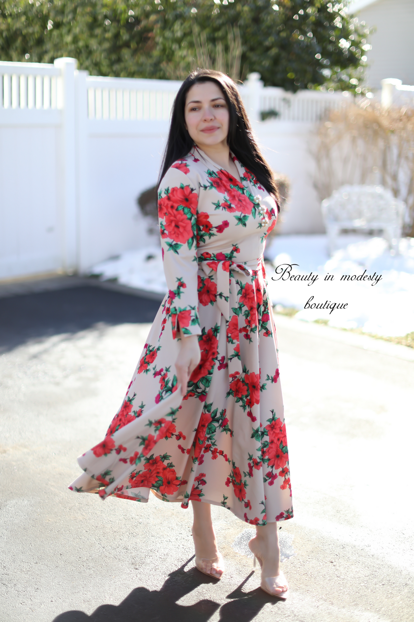 Ariella Beige Floral Maxi Dress