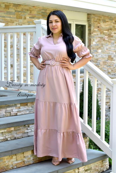 Dusty Rose Belted Maxi Dress