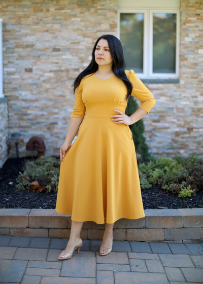 Emmi Mustard Midi Dress