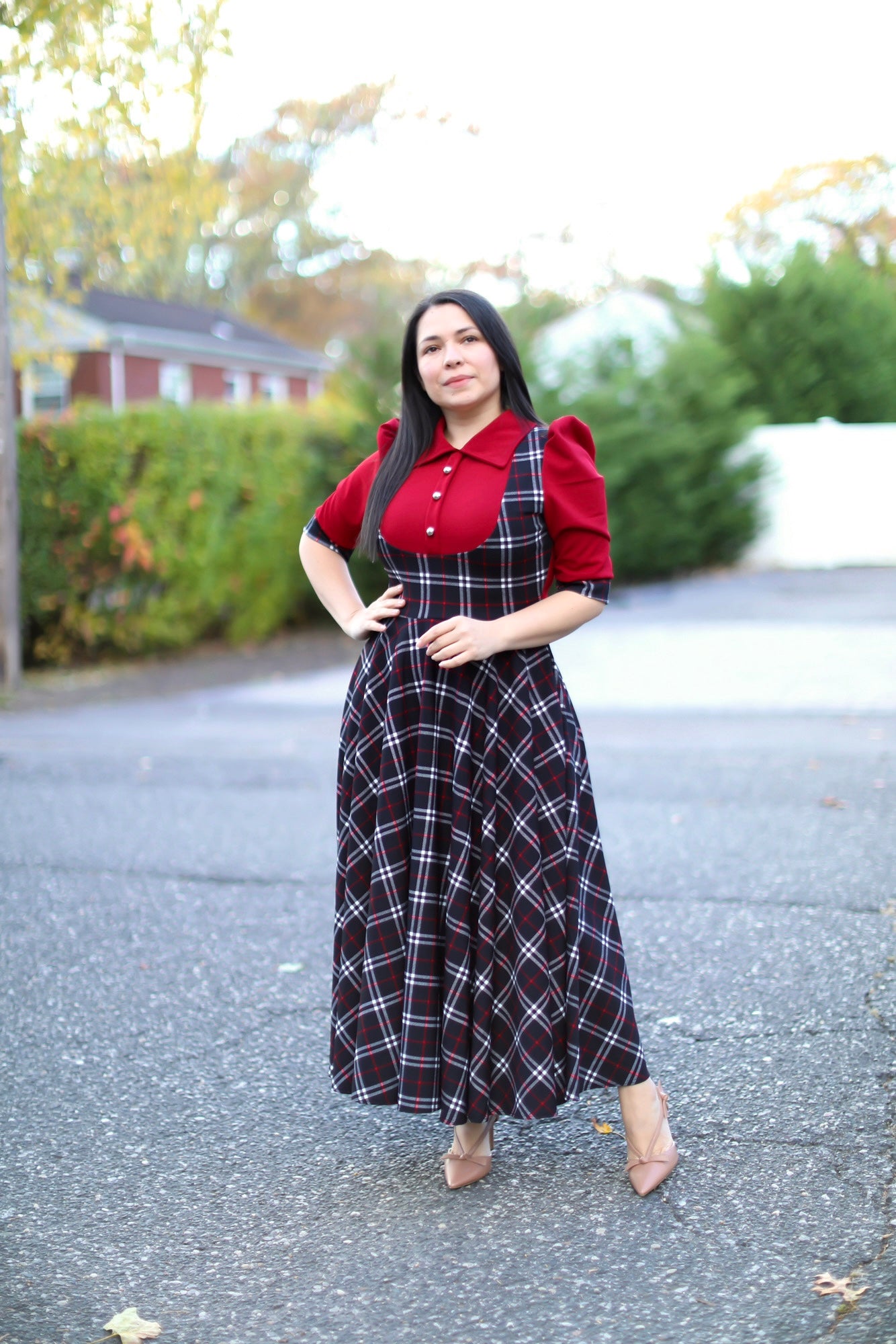 Holidays Red Plaid Overall Maxi Dress