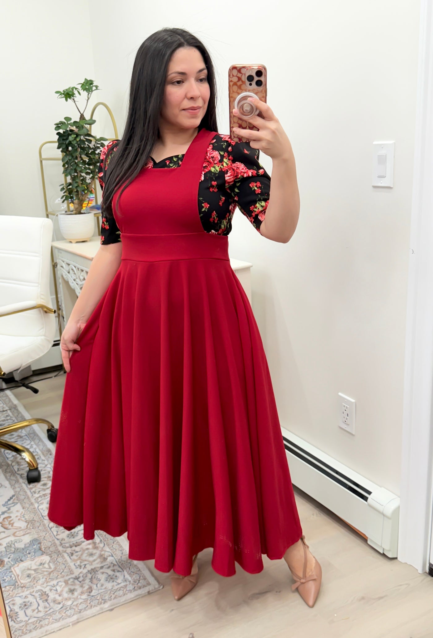 Red Overall Maxi Dress