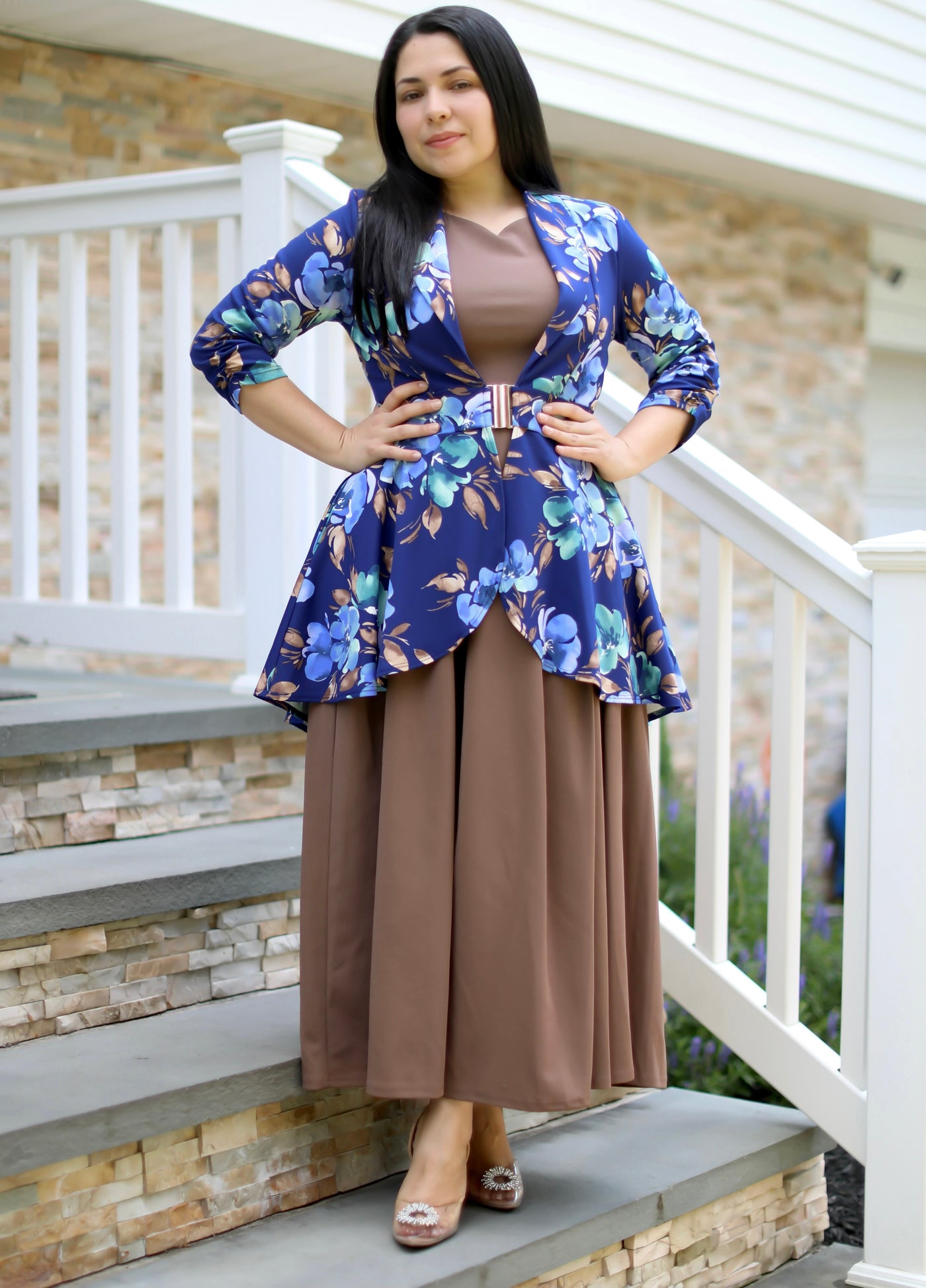 Navy Floral High-Low Blazer