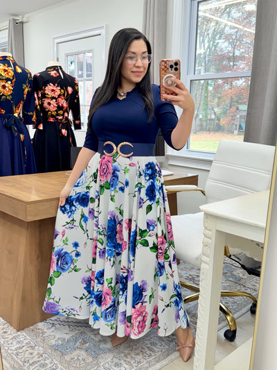 Moroccan Navy Floral Maxi Dress