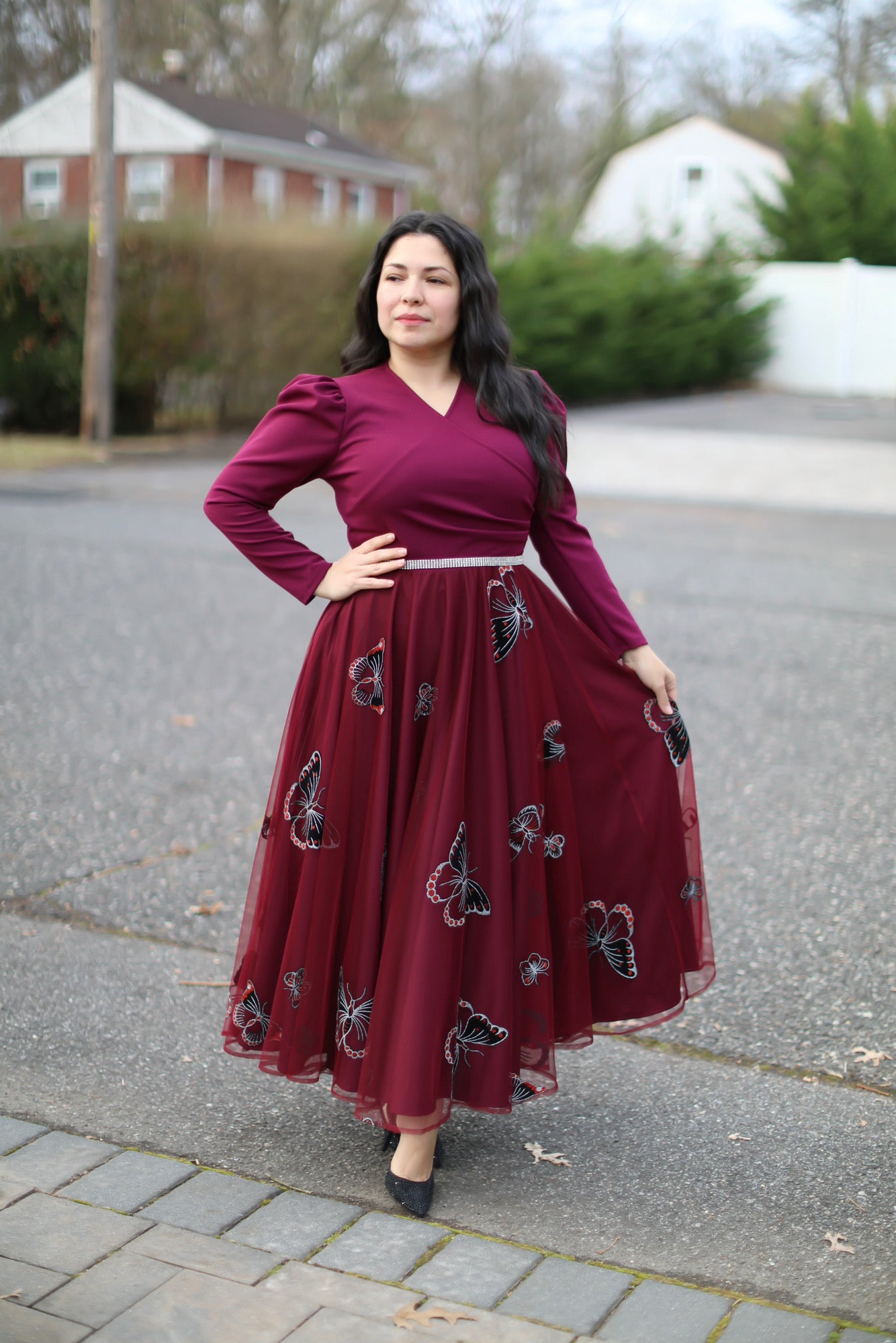 Burgundy Tulle Maxi Dress