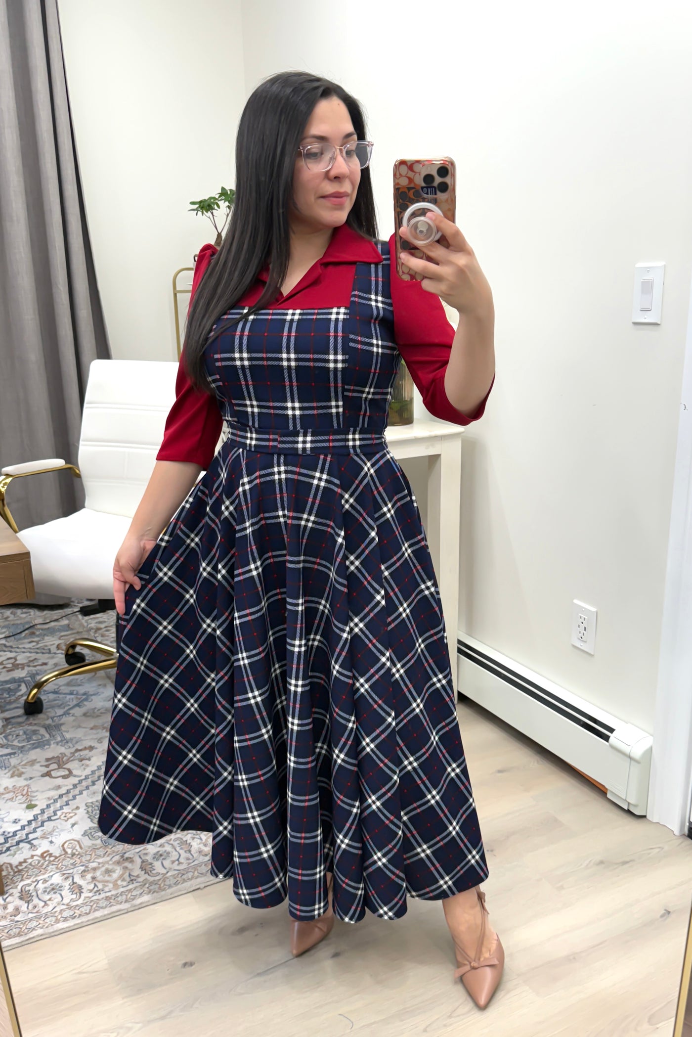 Red / Navy Overall Maxi Dress