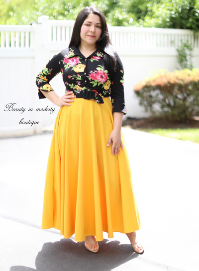 Edelma Black Floral / Mustard Maxi Dress