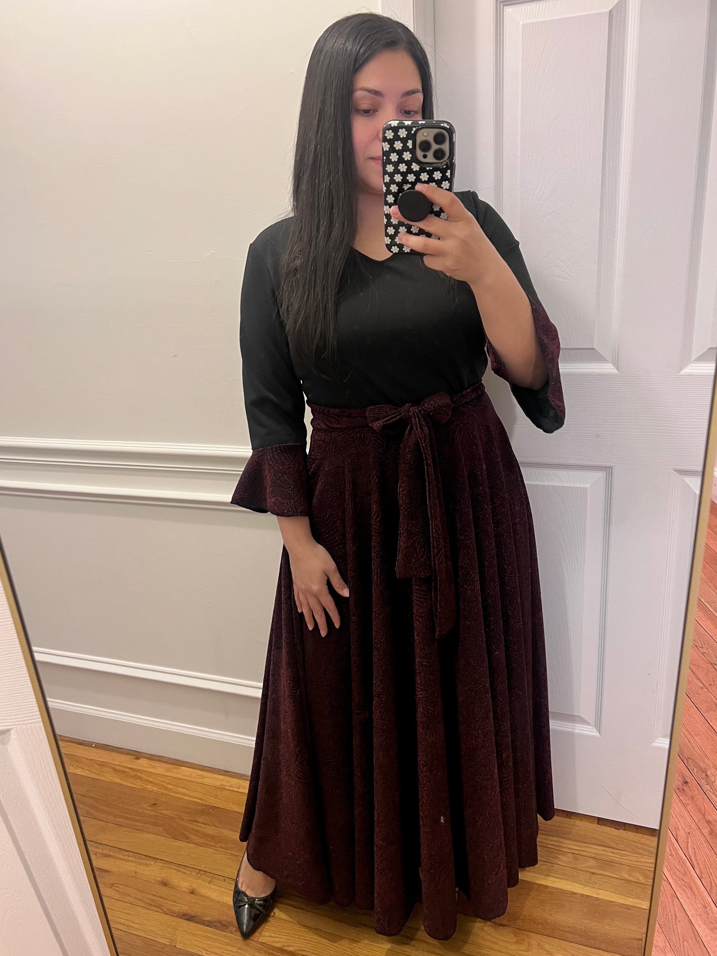 Black / Wine Shiny Maxi Dress