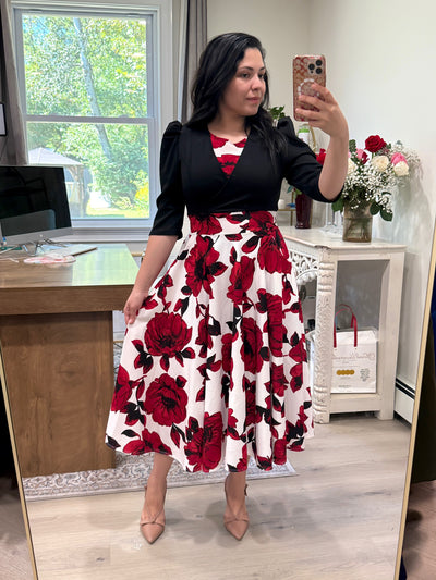 Janni Red Roses Midi Dress
