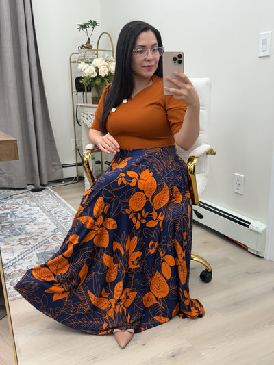 Karen Cognac Floral Maxi Dress