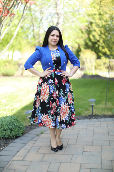 Adeline Blue Floral Midi Dress