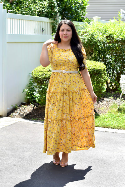 Primavera Mustard Floral Maxi Dress