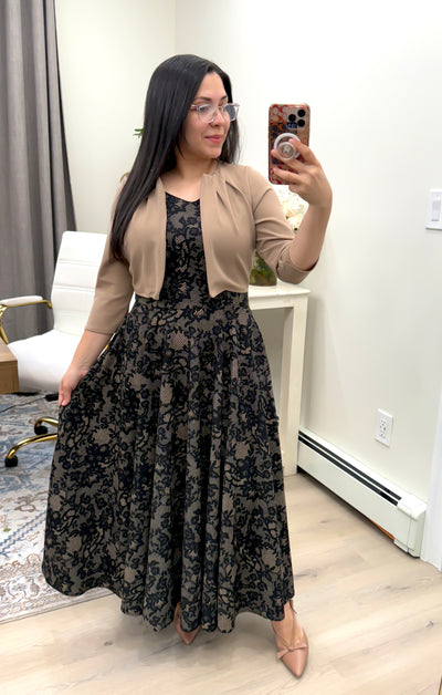 Beige Lace Jacket Maxi Dress