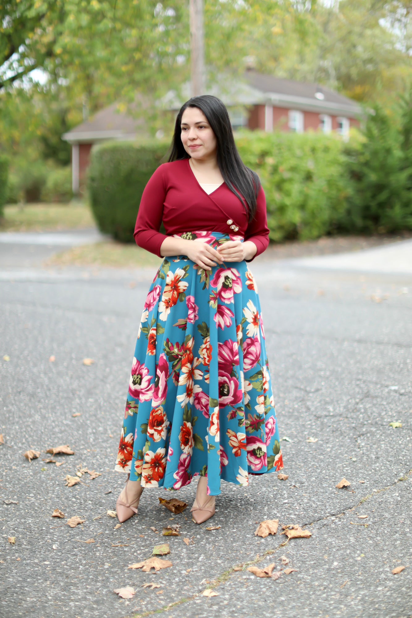 Teal Floral Maxi Skirt