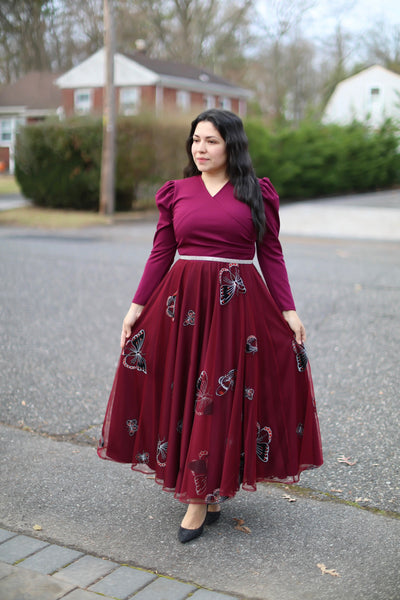 Burgundy Tulle Maxi Dress