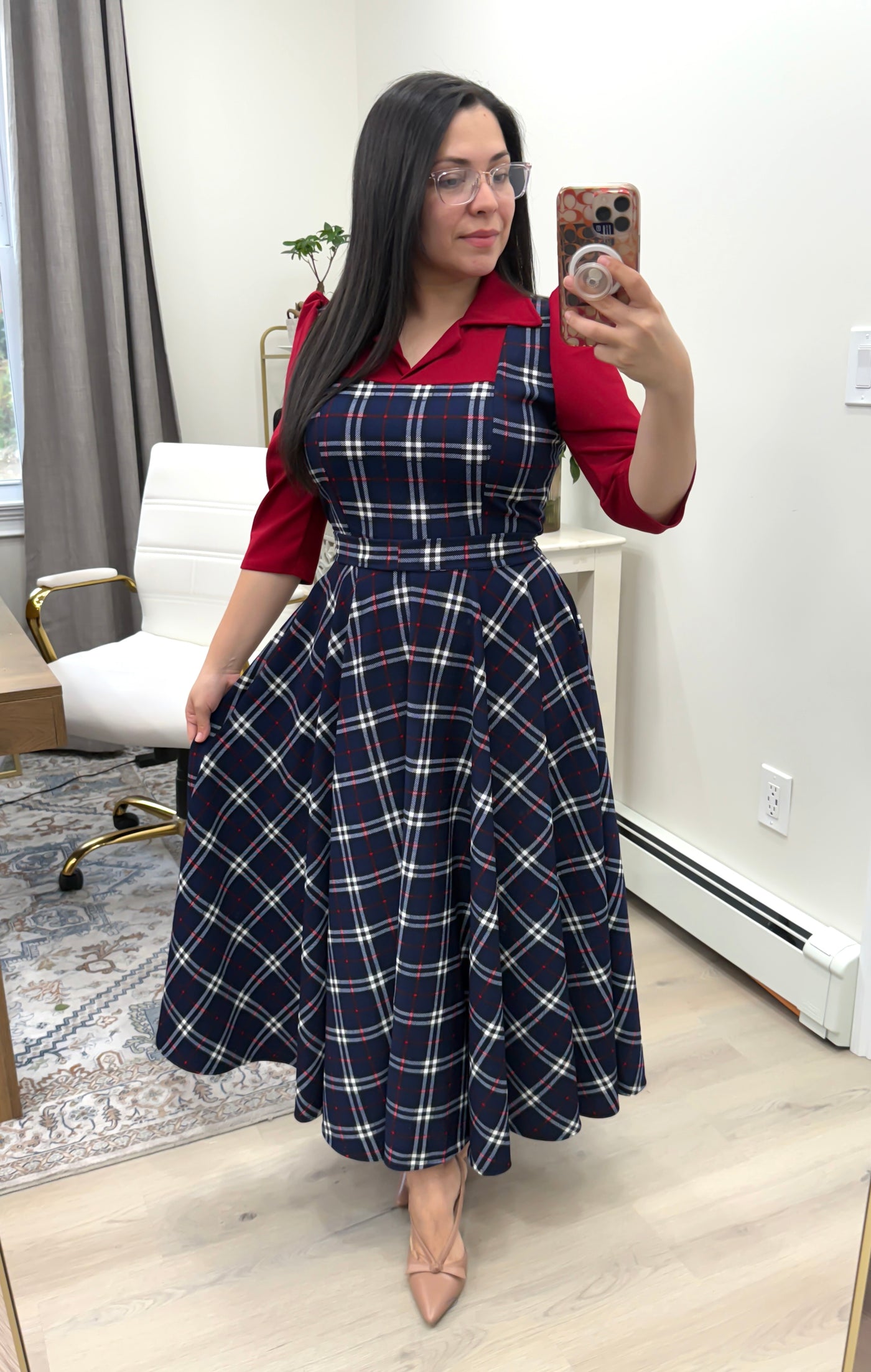 Red / Navy Overall Maxi Dress