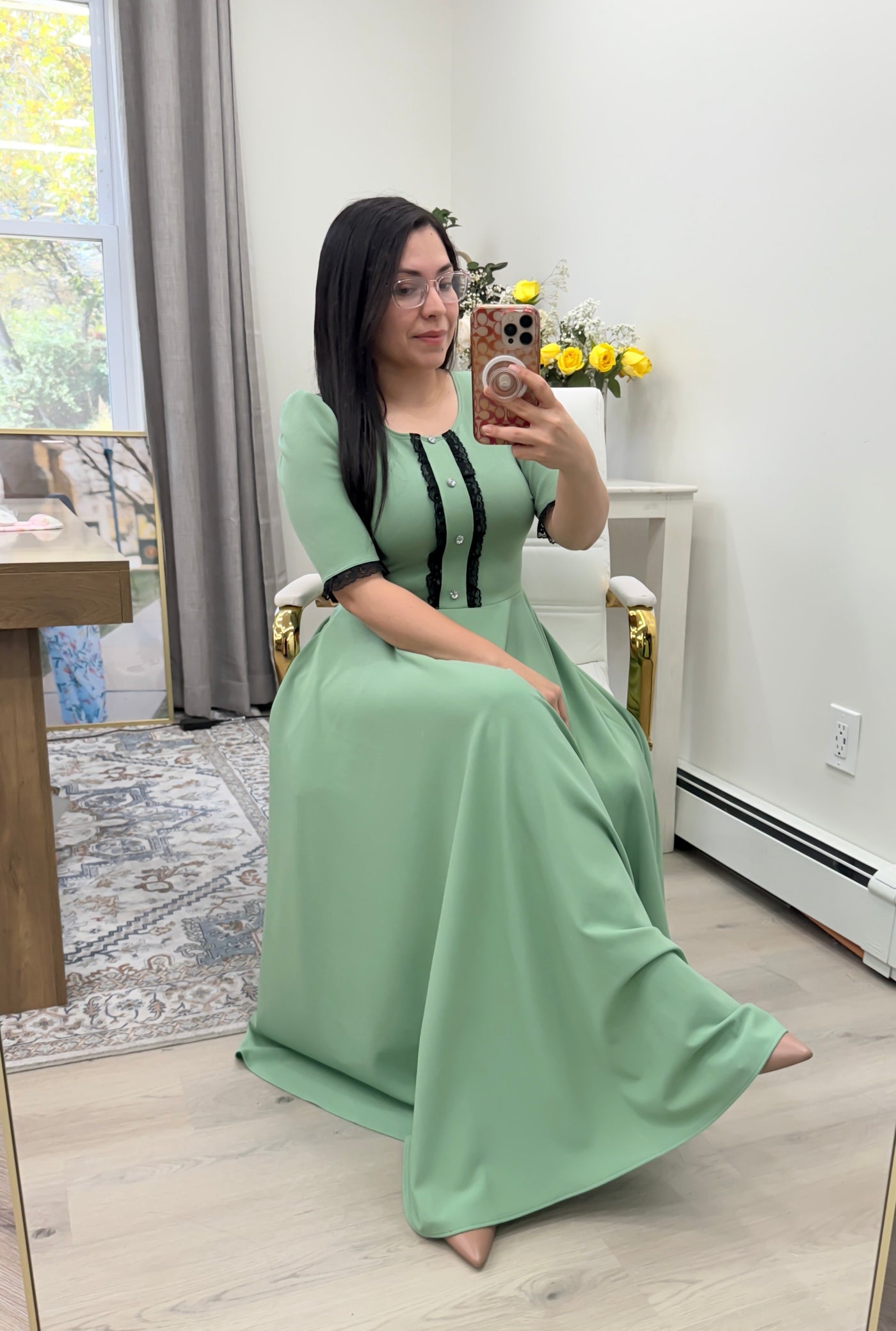 Green Little Lace Maxi Dress